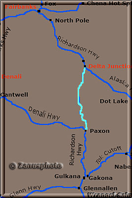 Alaska Road Map im Bereich Paxson bis Delta Junction