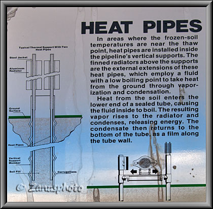 Erklärung der Funktionweise mit Kühlung der Rohre der Alaska Pipeline am Infoschild