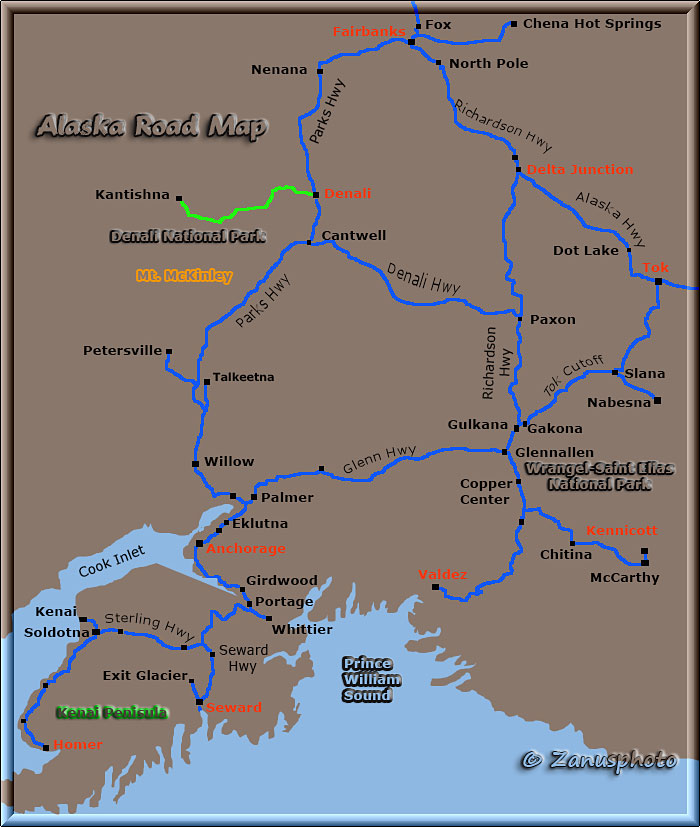 Highway Netz von Alaska