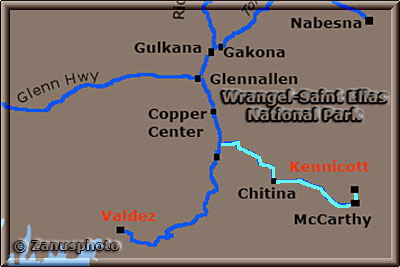 Ausschnitt der Alaska Road Map für Kennicott