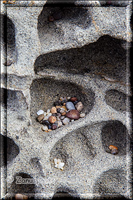 Pebble Beach, hier ein Tafoni mit Steinchen darin aber nicht so bunt wie gehofft