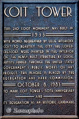San Francisco 2, Infotafel des Coit Tower Turms aus dem Jahr 1933