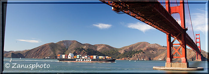 San Francisco 3, unter der Bridge angekommen reicht unser Blick über das Meer weiter zu den Hügeln der Marine Headlands