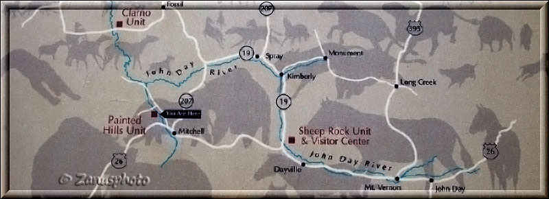 Karte für das John Day Fossil Beds NM
