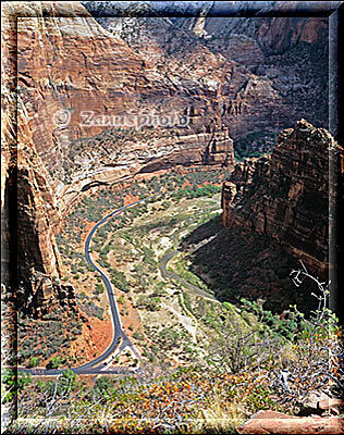 Angels Landing, unser Blick nach unten sagt tief unter uns liegt die Road im Zion Valley