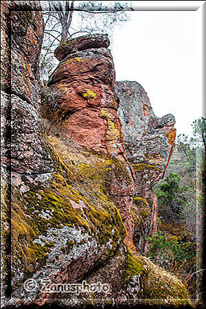 Pinnacles National Park, bevor wir das Auto erreichen sehen wir noch eine interessante Felswand vor uns