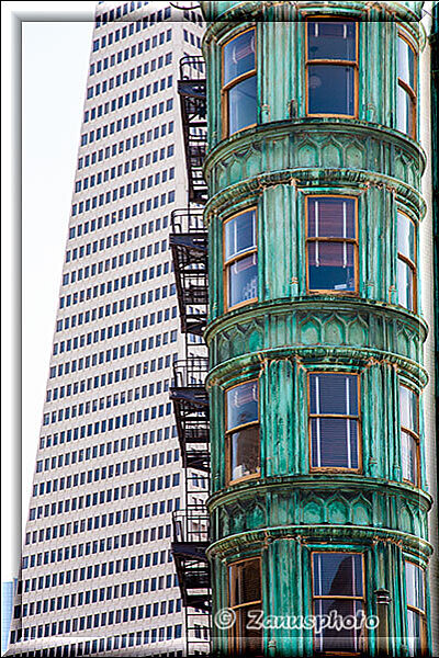San Francisco 2, teilansicht beider Gebäude. Trans America Pyramid und das Sentinel in einer Detailansicht 