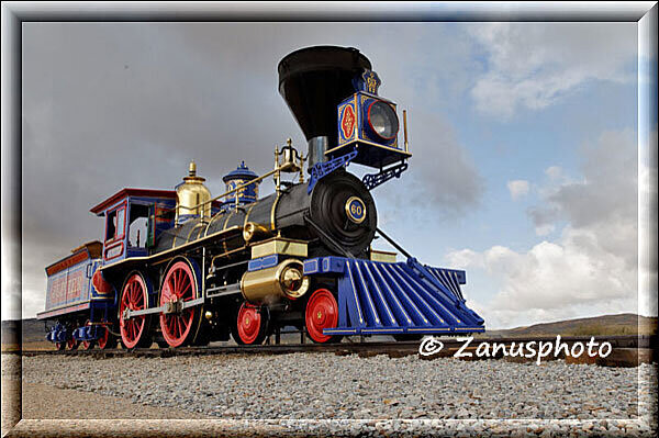 Golden Spike, das Bild zeigt die blaue Lok Jupiter mit der Nummer 60